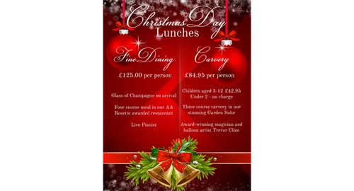 SOLD OUT - Christmas Day Fine Dining 2025 at Greenwoods Hotel & Spa
