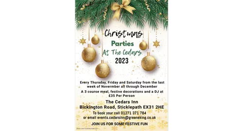 Christmas Parties at Cedars 2023 2025 at Cedars Inn Barnstaple