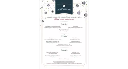 Christmas Lunch Menu 2025 at The Redcliffe Hotel