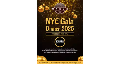 New Year's Eve Gala Dinner 2025 at Muthu Belstead Brook Hotel